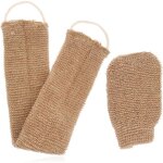 Lot de 2 gants exfoliants pour le corps, bande exfoliante pour le dos en chanvre naturel, gant en soie ...