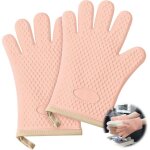 Lot de 2 gants de four � cinq doigts doubl�s coton - silicone, r�sistants � 1200 ?, imperm�ables et antid�rapa ...