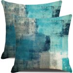 Lot de 2 housses coussin art abstrait 50x50 cm bleu sarcelle gris contemporain