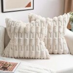 Lot de 2 housse coussin beige 45x45 fausse fourrure coussin canape douce moelleuse housse de coussin ...