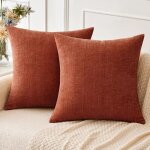 Lot de 2 housses de coussin de canap� 45 x 45 cm, en chenille orange br�l� doux pour canap�, salon, taies ...