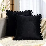Lot de 2 housse de coussin canap� 45x45 velours super doux avec pompons jolis scandinaves boh�me d�coration ...