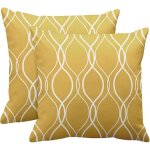 Lot de 2 housses de coussin carr�es, lignes blanches et jaunes 45x45cm, d�coration moderne pour salon, ...
