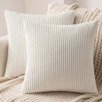 Lot de 2 housse de coussin decorative en velours c�tel� canap� taie d'oreiller douce pour maison salon ...