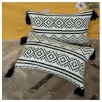 Lot de 2 housses de coussin d�coratives en velours noir / blanc 30 x 50 cm, sans rembourrage, fermeture ...