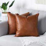 Lot de 2 housses de coussins luxe en cuir artificiel d�coration confortable moderne taie d'oreiller � ...