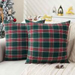 Lot de 2 housses coussin no�l tartan rouge vert 45x45 cm, motif �cossais