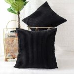 Lot de 2 housses de coussin et oreillers � rayures noires, taies d'oreiller carr�es d�coratives en velours ...