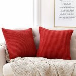 Lot de 2 housse de coussin rouge vif en velours 40x40cm pour salon housse de coussin decoratif