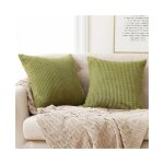 Lot de 2 housse de coussin en velours, 60x60 cm, vert moutarde