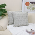 Lot de 2 housses de coussin en velours c�tel�, d�coratives, 50x50 cm, gris clair, pour canap�, salon, ...