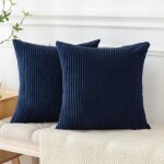 Lot de 2 housses de coussin, velours c�tel�, d�coratives, pour canap� / canap� / salon, 45 x 45 cm, bleu ...