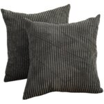 Lot de 2 housses de coussin en velours c�tel� ray� uni, 50x50 cm, gris fonc�, d�coratives pour canap�, ...