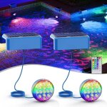 Lot de 2 lampes solaires led pour piscine avec t�l�commande, �tanches ip68 [multicolores et blanc chaud] ...