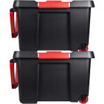 Lot de 2 malles 120 l avec couvercle, roulettes, poign�e de traction - structure renforc�e - empilable ...