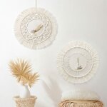 Lot de 2 miroir mural macram rond miroir muraux avec frange suspendu miroir pendentif art ornement boho ...