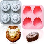 Lot de 2 moules en silicone t�te de lion (4 cavit�s) - moules de cuisson 3d pour chocolat, fondant et ...