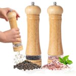 Lot de 2 moulins  sel et  poivre en bois de chne - 20, 3 cm - rechargeable avec rotor rglable