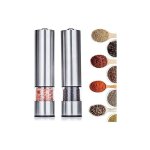 Lot de 2 moulins à sel et à poivre électriques rechargeables, en acier inoxydable brossé avec plaques ... Lot de 2 moulins à sel et à poivre électriques rechargeables, en acier inoxydable brossé avec plaques ...