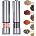 Jamais utilis]lot de 2 moulins  sel et  poivre lectriques rechargeables, en acier inoxydable bross ...