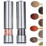 Lot de 2 moulins à sel et poivre électriques rechargeables en acier inoxydable brossé avec plaques de ... Lot de 2 moulins à sel et poivre électriques rechargeables en acier inoxydable brossé avec plaques de ...