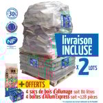 Lot de 2 packs d�couverte woodstock soit 80 packs de b�ches densifies + 2 600 dm de b�ches 30 cm + allumage ...