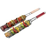 Lot de 2 paniers � barbecue avec poign�es en bois, parfaits pour griller brochettes de viande, saucisses, ...