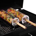 Lot de 2 paniers à griller roulants pour grillades en plein air, légumes, frites, viande, poisson et ... Lot de 2 paniers à griller roulants pour grillades en plein air, légumes, frites, viande, poisson et ...