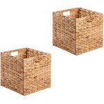 Lot de 2 paniers pliables en jacinthe d'eau, bo�te de rangement coloris naturel, 32 x 32 x 32 cm