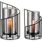 Lot de 2 photophores dcoratifs noirs modernes : lot de 2 bougeoirs en mtal pour extrieur, dcoration ...