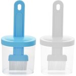 Lot de 2 pinceaux rsistants  la chaleur avec rcipient pour huile, sauce, crme, pour barbecue, viande, ...