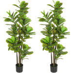 Lot de 2 plantes artificielles - homcom - 150h cm - fausse plante � figuier lyre - pot en ciment - plastique ...