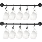 Lot de 2 porte - tasses � caf� � fixation murale moderne en m�tal avec 10 crochets rustiques pour ustensiles ...