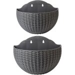 Lot de 2 pots de fleurs muraux imitation rotin, demi - cercles, avec trou de drainage et crochets, en ...