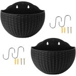 Lot de 2 pots de fleurs muraux en imitation rotin pour d'ext�rieur, demi - cercle avec trou de drainage ...