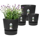 Lot de 2 pots de fleur rondgreenville - �14xh13, 4 cm et �16xh15, 3 cm - 7 l - noir 3031401643341 - elho ...