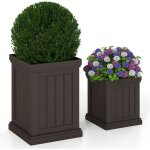 Lot de 2 pots � plantes en plastique carr�es, jardini�res avec 2 tailles trous de drainage et design ...
