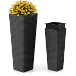 Lot de 2 pots � plantes en rotin pp, ensemble de grands jardini�res d'ext�rieur avec bacs int�rieurs ...