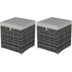 Lot de 2 poufs coffres de jardin - coussins zipp�s d�houssables - r�sine tress�e aspect rotin gris