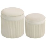 Lot de 2 poufs avec espace de rangement tabouret avec couvercle, tabouret de pied rond avec aspect velours ...