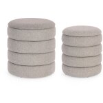 Lot de 2 poufs rond 33, 5 et 40 cm en tissu bouclette gris - sherpa