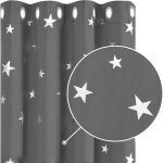 Lot de 2 rideaux occultants thermique anti froid rideaux motif etoile argent  oeillet 132x245cm gris ...