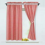 Lot de 2 rideaux occultantsavec 2 embrasses style maison de campagne, polyester, rouge, bxh 80x120cm