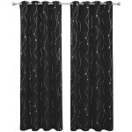 Lot de 2 rideaux salon occultants, rideaux motif argent isolant thermique anti froid  oeillet 132x164cm, ...