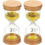 Lot 2 sabliers 3 min bois verre borosilicate, jaune, usage jeu classe cuisine bureau