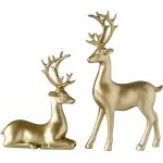 Lot de 2 sculptures de rennes en r�sine, statues de cerfs, ornements de rennes pour la d�coration de ...
