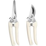 Lot de 2 s�cateurs droits et courb�s en acier inoxydable avec poign�e en polypropyl�ne et ressort autobloquant ...