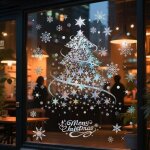 Lot de 2 stickers grand sapin de no�l dor�, 35x50cm autocollants statiques en forme d'arbre de no�l, ...