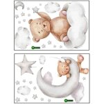 Lot de 2 stickers muraux pour chambre d'enfant : ours en peluche dormant sur la lune et dessins anim�s. ...