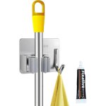 Lot de 2 supports muraux pour balais, sans per�age, avec crochet, en acier inoxydable (gris).